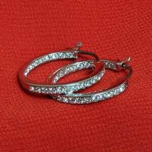 Stella & Dot Style Sterling Silver CZ Inside Out Hoop Earrings Round Pavé 925